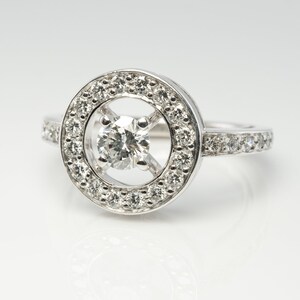 Delicate Diamond Halo Ring, Vintage 18k White Gold Ring by Boucheron.