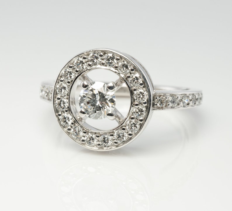 Delicate Diamond Halo Ring, Vintage 18k White Gold Ring by Boucheron.