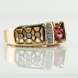 Diamond Pink Tourmaline Ring, 14K Gold Band image 5