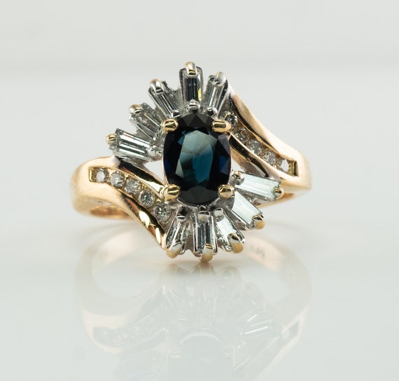 Diamond Sapphire Ring, Floral Flower, Vintage 14K… - image 1