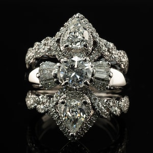 Diamond Ring, Vintage Estate 14K White Gold Cocktail Triple Band by ZEI