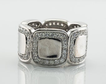 Diamond Ring, Wide Band Eternity Vintage Estate 14K White Gold