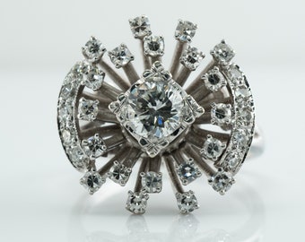 Clusterring diamant, vintage 14 kt witgouden cocktail 1,11 TDW