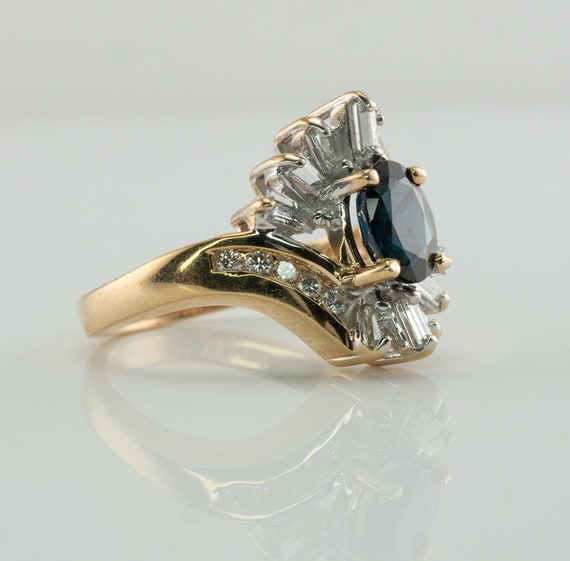 Diamond Sapphire Ring, Floral Flower, Vintage 14K… - image 3