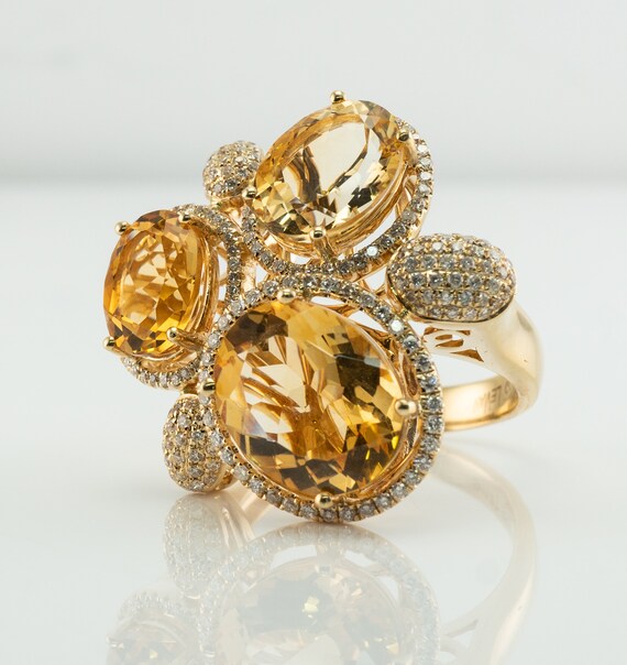 Diamond Citrine Ring, Vintage LeVian 14K Gold Coc… - image 8