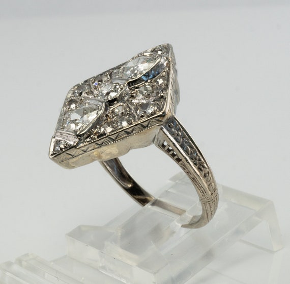 Art Deco Diamond Ring, Geometric 14K Gold Antique - image 6