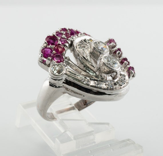 Art Deco Diamond Ruby Ring, Vintage Gold Spiral - image 8