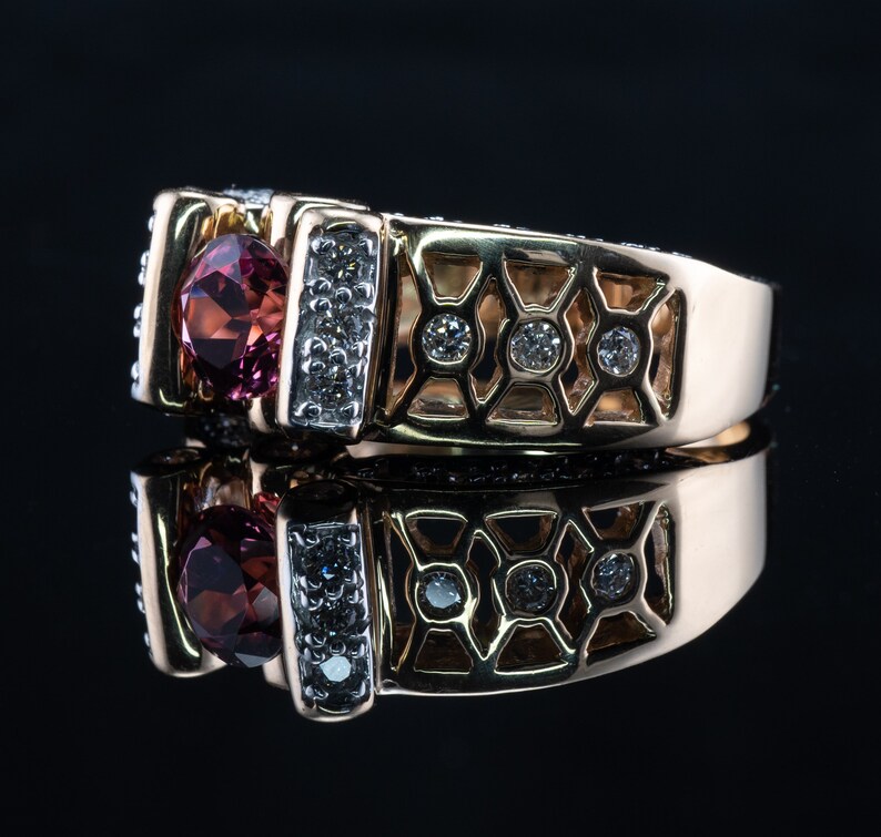 Diamond Pink Tourmaline Ring, 14K Gold Band image 6