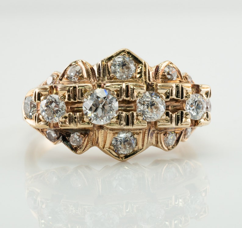 Diamond Ring, Vintage 14K Gold Band 1930s image 1