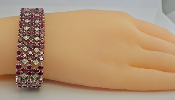 Diamond Ruby Bracelet, Vintage Estate 14K White G… - image 3