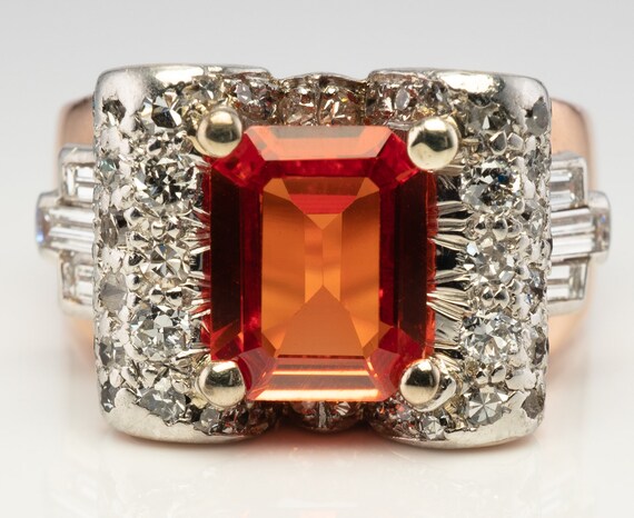 Diamond Mexican Opal Ring, Vintage Rose Pink Gold
