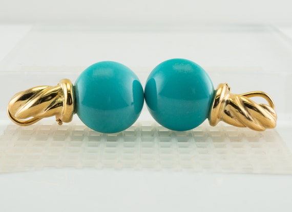 Natural Round Blue Turquoise Earrings, Vintage Es… - image 5