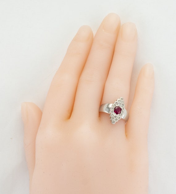 Genuine Ruby Natural Diamond Ring, Vintage 14K Wh… - image 5
