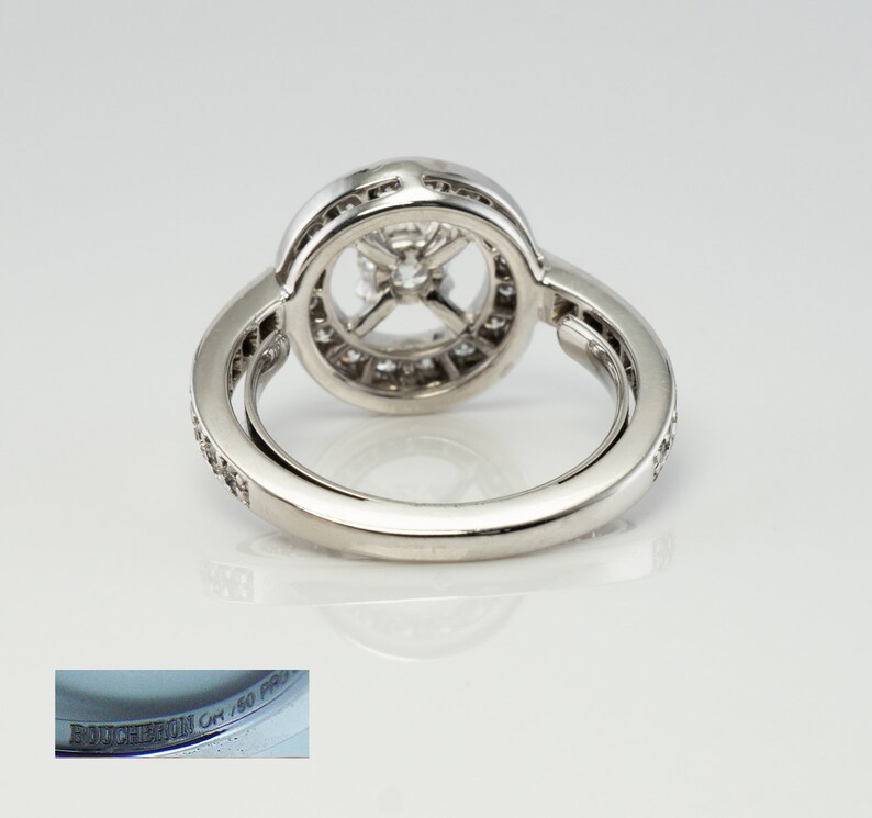 Delicate Diamond Halo Ring, Vintage 18k White Gold Ring by Boucheron.