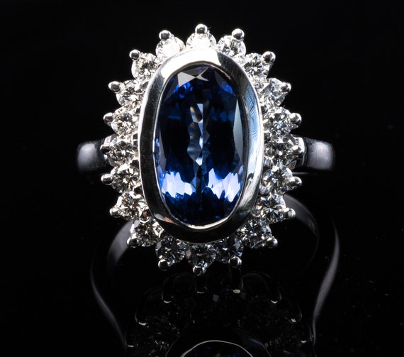 Blue Tanzanite Ring, Diamond Ring, 18K White Gold - image 3