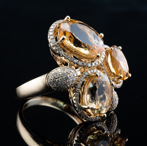 Diamond Citrine Ring, Vintage LeVian 14K Gold Coc… - image 1