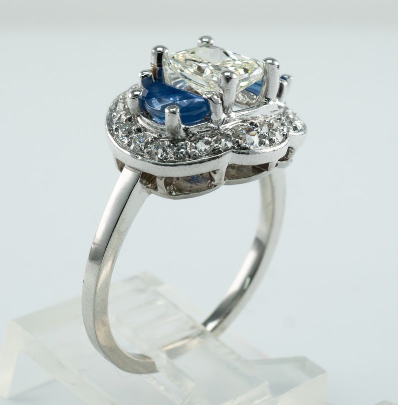 Diamond Blue Ceylon Sapphire Ring, VIntage Estate 14K Gold 1.58 TDW image 9