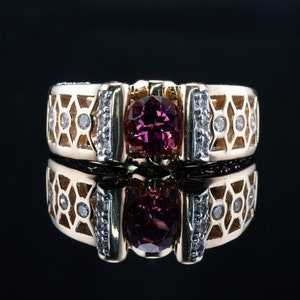 Diamond Pink Tourmaline Ring, 14K Gold Band image 9