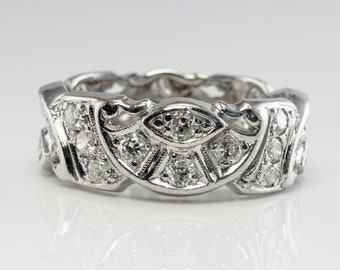 Art Deco Diamond Ring, Platinum Eternity Band, Wedding Engagement