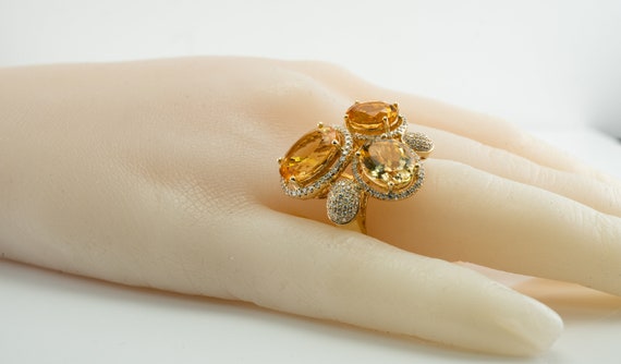 Diamond Citrine Ring, Vintage LeVian 14K Gold Coc… - image 7