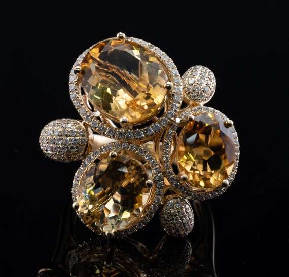 Diamond Citrine Ring, Vintage LeVian 14K Gold Coc… - image 2