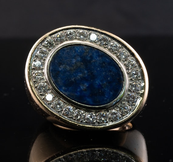 Mens Diamond & Lapis Lazuli Ring, 18K Gold Band - image 9