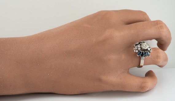 Diamond Sapphire Ring, Vintage 18K White Gold, Co… - image 6