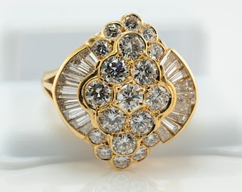 Diamond Cluster Ring, Vintage Estate 18K Gold Cocktail 2.47 TDW