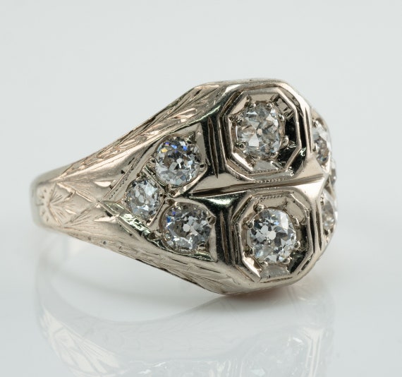 Art Deco Diamond Ring, Vintage Estate 14K Gold St… - image 2