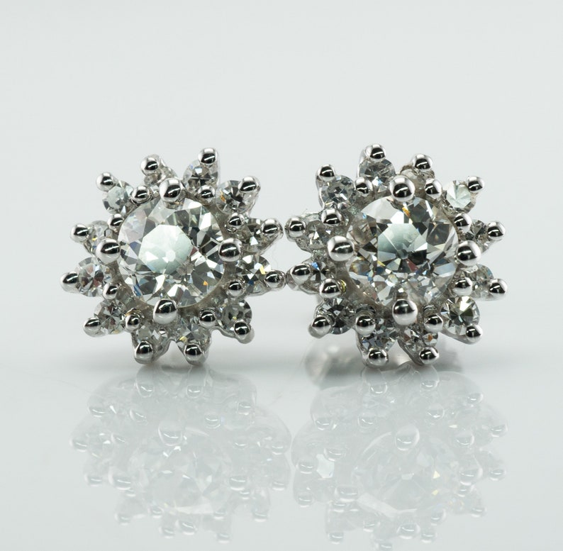 Diamond Earrings, Floral Flower, Vintage 14K Gold 1.72 TDW image 7
