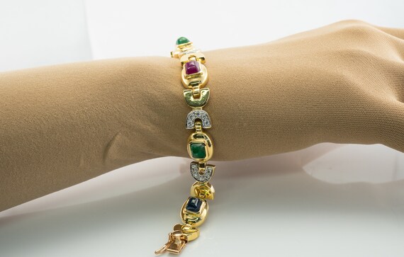 Ruby Sapphire Diamond & Emerald Bracelet, 18K Gold - image 6
