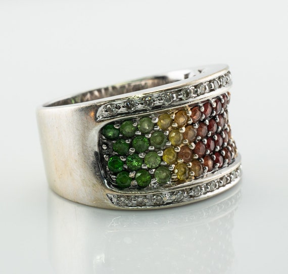 Diamond Tourmaline Sapphire Ring, 14K Gold Band - image 3