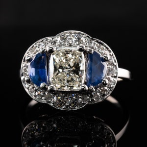 Diamond Blue Ceylon Sapphire Ring, VIntage Estate 14K Gold 1.58 TDW image 7