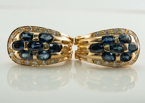 Diamond Sapphire Earrings, Vintage Estate 18K Gold - image 2