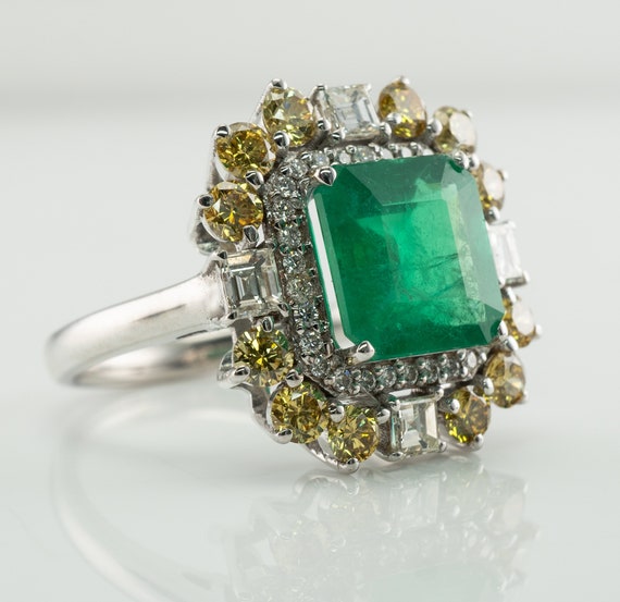 Diamond Green Zambian Emerald Ring, 18K Gold Cock… - image 5