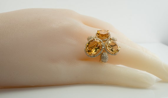 Diamond Citrine Ring, Vintage LeVian 14K Gold Coc… - image 10