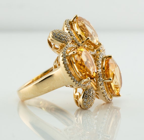 Diamond Citrine Ring, Vintage LeVian 14K Gold Coc… - image 5