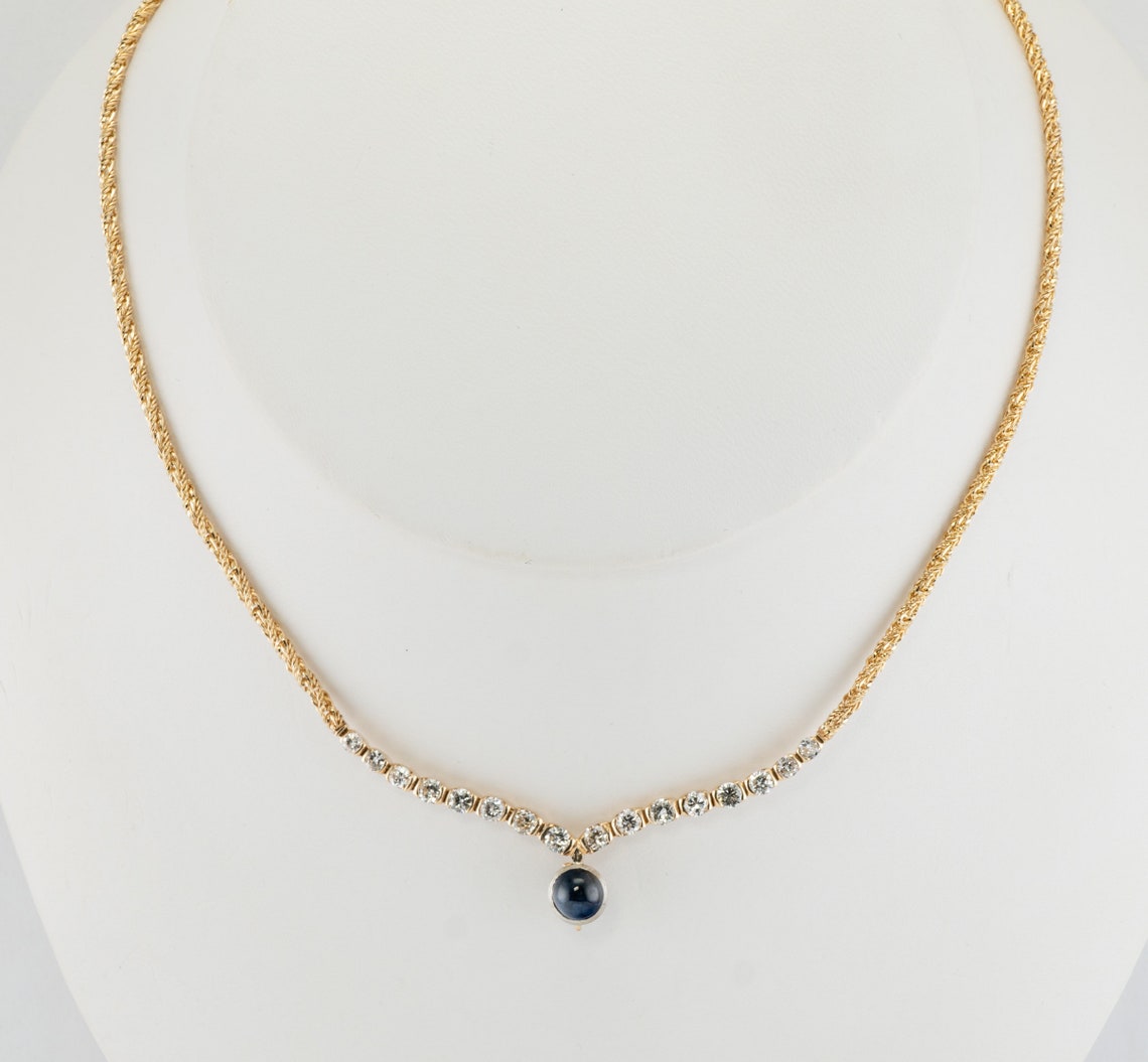 Diamond Sapphire Necklace Choker Vintage 14K Gold Etsy