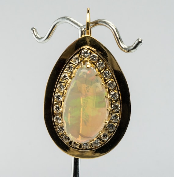 Diamond Australian Opal Teardrop Pendant, 14K Gol… - image 1