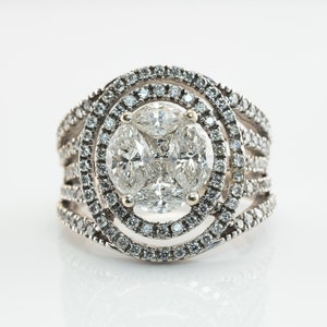 Diamond Ring, Vintage Estate, 14K White Gold Cocktail Band