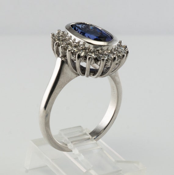 Blue Tanzanite Ring, Diamond Ring, 18K White Gold - image 9