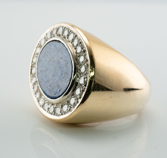 Mens Diamond & Lapis Lazuli Ring, 18K Gold Band - image 10