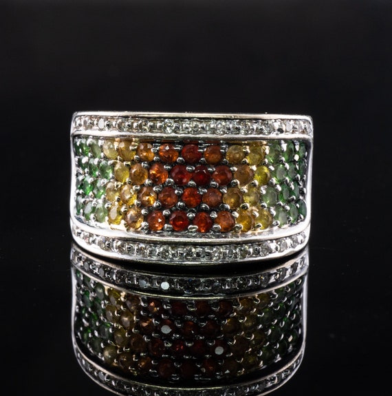 Diamond Tourmaline Sapphire Ring, 14K Gold Band - image 5