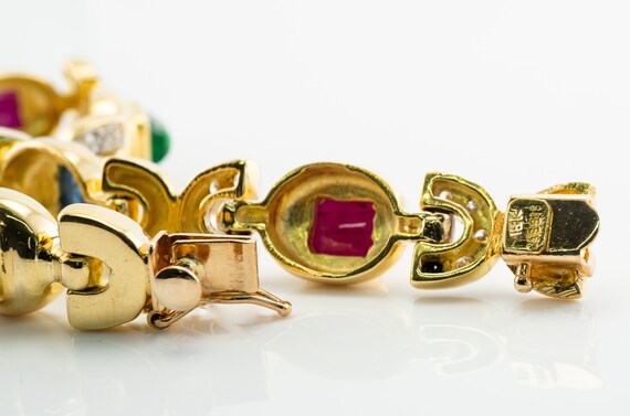 Ruby Sapphire Diamond & Emerald Bracelet, 18K Gold - image 5
