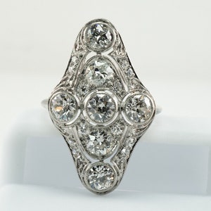 Edwardian Diamond Ring, Vintage Antique Estate Platinum 2.06 TDW image 1