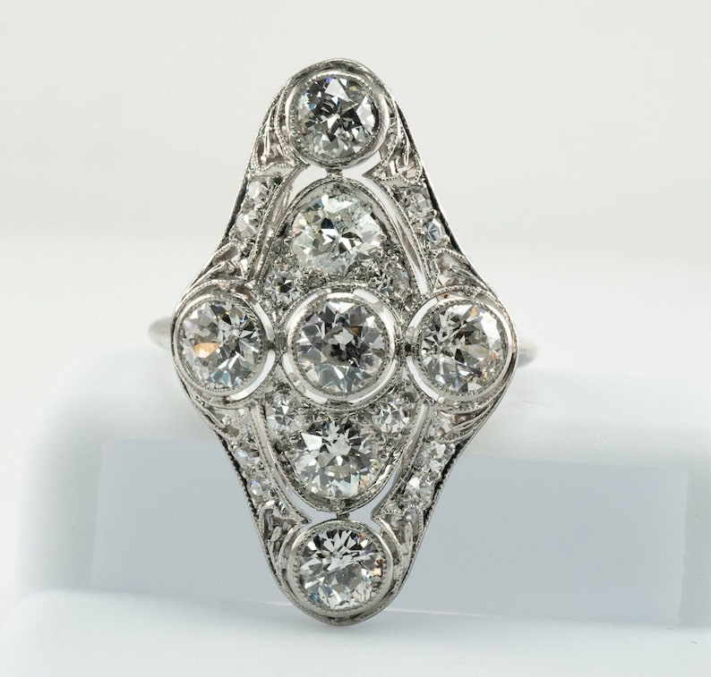 Edwardian Diamond Ring, Vintage Antique Estate Platinum 2.06 TDW image 1