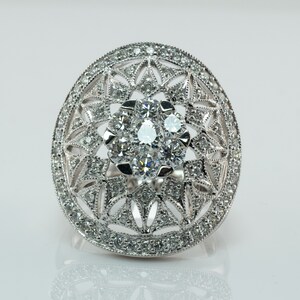 Diamond Cluster Ring, Vintage Estate 14K Gold Cocktail 1.85 TDW