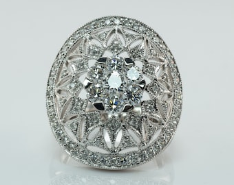 Diamond Cluster Ring, Vintage Estate 14K Gold Cocktail 1.85 TDW
