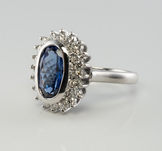 Blue Tanzanite Ring, Diamond Ring, 18K White Gold - image 6