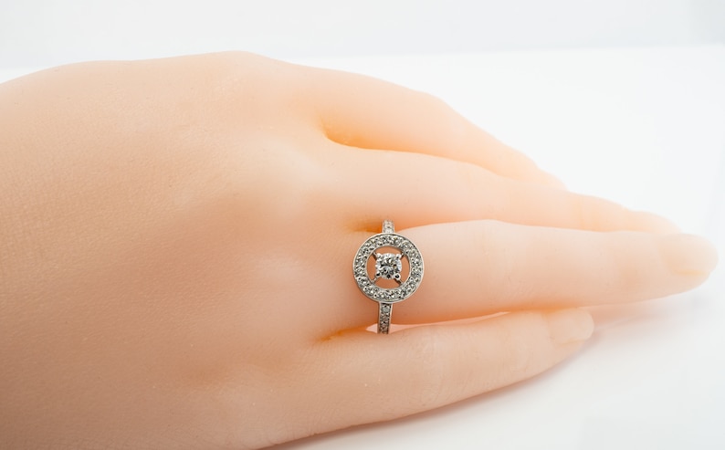 Delicate Diamond Halo Ring, Vintage 18k White Gold Ring by Boucheron.